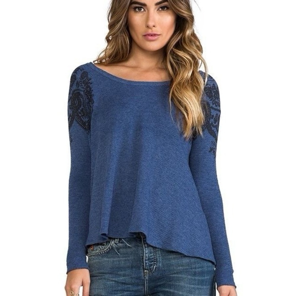 We The Free Free People Waffle Knit Women M Sweater Top Boho Winter Flowy Cute